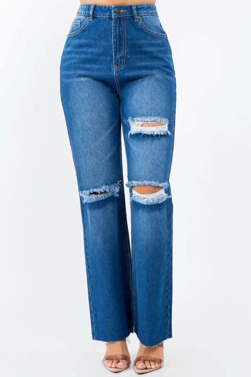 American Bazi High Waist Distressed Wide Leg Jeans - Love Salve